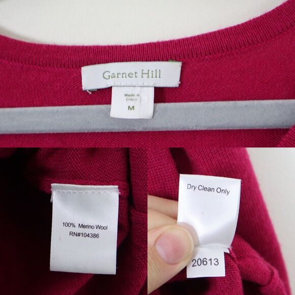 Garnet Hill Size M 100% Merino Wool Ruffle Cardigan Fine Knit Pink Fuchsia - Picture 3 of 9